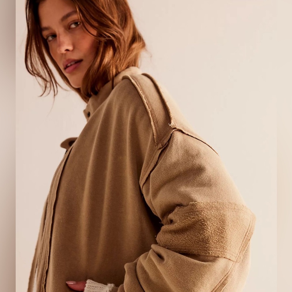 Free People NWOT We the Free Beige Lou Moto Jacket size Large Oversized Fit - Picture 3 of 11